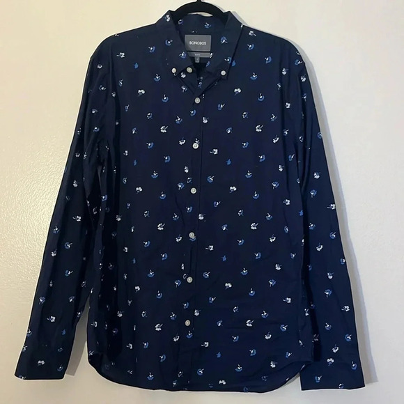 Bonobos | Floral navy & white long sleeve button down shirt Slim Fit Mens Size L - Picture 1 of 7